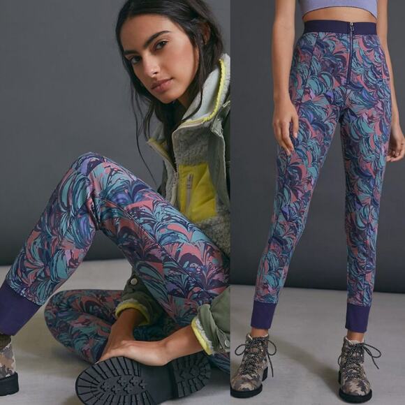 NEW Anthropologie Samia Printed Zip Up Jogger Pant Medium - Picture 1 of 8